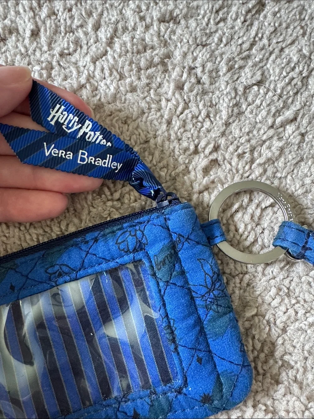 Vera Bradley Blue Quilted ID Lanyard Card Holder